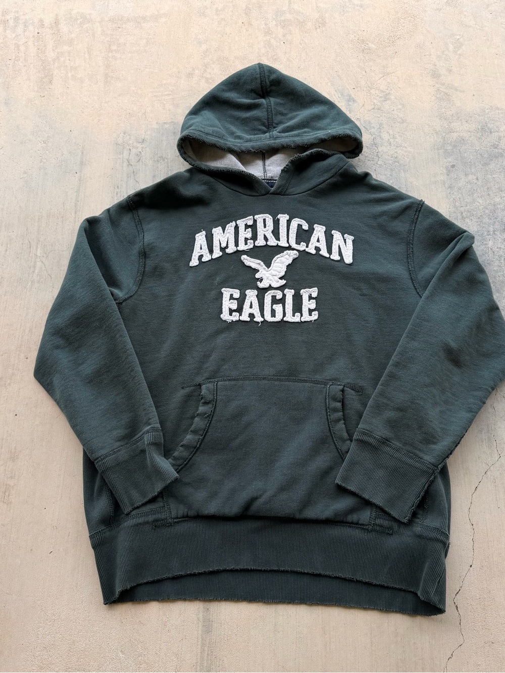 Y2K American Eagle Outfitters Forest Green Hooded Sweatshirt with White Logo